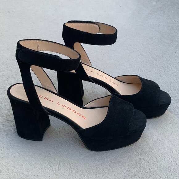 Sacha London Shoes - Sacha London Black Suede Open Toe Platform Block Heels